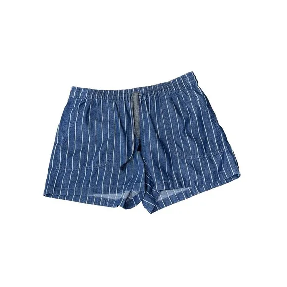 J.Crew Blue Stripe Chambray Pull On Shorts Nautical Coastal Elastic Waist Sz M - Picture 3 of 11